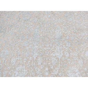 6'x6' Agreeable Gray, Broken and Erased Cypress Tree Design, Pure Wool, Hand Loomed, Round Oriental Rug FWR526278