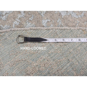 6'x6' Agreeable Gray, Broken and Erased Cypress Tree Design, Pure Wool, Hand Loomed, Round Oriental Rug FWR526278