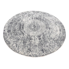 Load image into Gallery viewer, 6&#39;x6&#39; Ivory with Mix of Gray, Hand Loomed with Mamluk Design, Tone on Tone, Pure Wool, Round Oriental Rug FWR526290