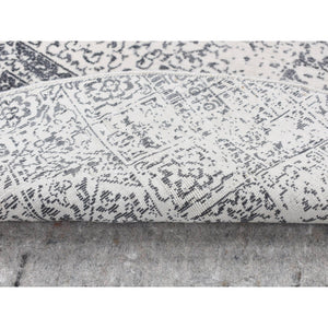 6'x6' Ivory with Mix of Gray, Hand Loomed with Mamluk Design, Tone on Tone, Pure Wool, Round Oriental Rug FWR526290