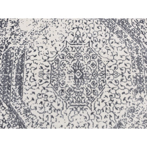 6'x6' Ivory with Mix of Gray, Hand Loomed with Mamluk Design, Tone on Tone, Pure Wool, Round Oriental Rug FWR526290
