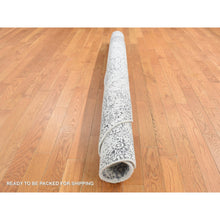 Load image into Gallery viewer, 6&#39;x6&#39; Ivory with Mix of Gray, Hand Loomed with Mamluk Design, Tone on Tone, Pure Wool, Round Oriental Rug FWR526290