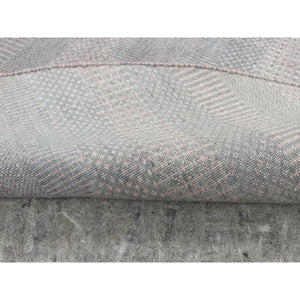6'x6' Cloud Gray, Wool And Silk, Grass Design, Hand Knotted, Round Oriental Rug FWR526302