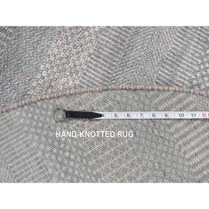 6'x6' Cloud Gray, Wool And Silk, Grass Design, Hand Knotted, Round Oriental Rug FWR526302