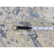 Load image into Gallery viewer, 6&#39;x6&#39; Space Cadet Blue, Broken And Erased Mosaic Design, Wool And Silk, Hand Knotted, Round Oriental Rug FWR526308