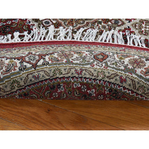4'1"x4'1" Vermilion Red, Tabriz Mahi, Pure Wool, Hand Knotted, Round Oriental Rug FWR526326
