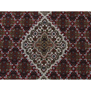 4'1"x4'1" Vermilion Red, Tabriz Mahi, Pure Wool, Hand Knotted, Round Oriental Rug FWR526326