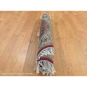 4'1"x4'1" Vermilion Red, Tabriz Mahi, Pure Wool, Hand Knotted, Round Oriental Rug FWR526326