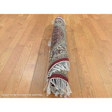 Load image into Gallery viewer, 4&#39;1&quot;x4&#39;1&quot; Vermilion Red, Tabriz Mahi, Pure Wool, Hand Knotted, Round Oriental Rug FWR526326