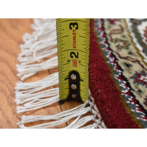 4'1"x4'1" Vermilion Red, Tabriz Mahi, Pure Wool, Hand Knotted, Round Oriental Rug FWR526326