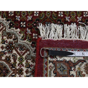 2'8"x10'5" Sangria Red, Tabriz Mahi, Pure Wool, Hand Knotted, Runner Oriental Rug FWR526350