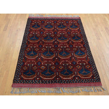 Load image into Gallery viewer, 5&#39;1&quot;x6&#39;6&quot; Tuscan Red, Afghan Ersari, Geometrical Spaceship Design, Pure Wool, Hand Knotted, Oriental Rug FWR526392