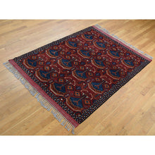 Load image into Gallery viewer, 5&#39;1&quot;x6&#39;6&quot; Tuscan Red, Afghan Ersari, Geometrical Spaceship Design, Pure Wool, Hand Knotted, Oriental Rug FWR526392