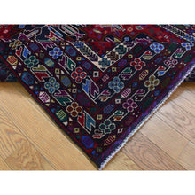 Load image into Gallery viewer, 3&#39;10&quot;x6&#39;5&quot; Carmine Red, Afghan Baluch With Repetitive Colorful Nomad Design, Pure Wool, Hand Knotted, Oriental Rug FWR526404