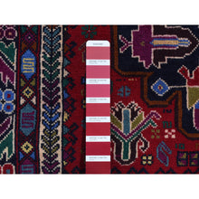Load image into Gallery viewer, 3&#39;10&quot;x6&#39;5&quot; Carmine Red, Afghan Baluch With Repetitive Colorful Nomad Design, Pure Wool, Hand Knotted, Oriental Rug FWR526404