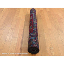 Load image into Gallery viewer, 3&#39;10&quot;x6&#39;5&quot; Carmine Red, Afghan Baluch With Repetitive Colorful Nomad Design, Pure Wool, Hand Knotted, Oriental Rug FWR526404