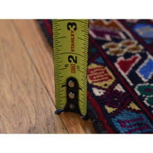 Load image into Gallery viewer, 3&#39;10&quot;x6&#39;5&quot; Carmine Red, Afghan Baluch With Repetitive Colorful Nomad Design, Pure Wool, Hand Knotted, Oriental Rug FWR526404