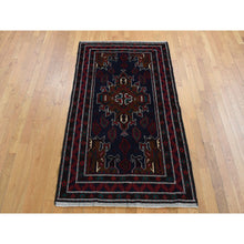 Load image into Gallery viewer, 3&#39;10&quot;x6&#39;9&quot; Yankees Blue, Afghan Baluch, Open Field Medallion Design, Pure Wool, Hand Knotted, Oriental Rug FWR526410