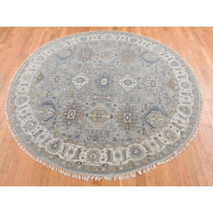 8'1"x8'1" Old Silver Gray, Karajeh Design, Pure Wool, Hand Knotted, Round Oriental Rug FWR526422