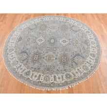 Load image into Gallery viewer, 8&#39;1&quot;x8&#39;1&quot; Old Silver Gray, Karajeh Design, Pure Wool, Hand Knotted, Round Oriental Rug FWR526422