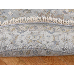 8'1"x8'1" Old Silver Gray, Karajeh Design, Pure Wool, Hand Knotted, Round Oriental Rug FWR526422