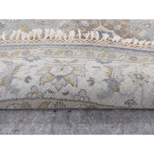 8'1"x8'1" Old Silver Gray, Karajeh Design, Pure Wool, Hand Knotted, Round Oriental Rug FWR526422
