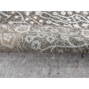 9'1"x9'1" Bistre Brown, Cypress Tree Design, Silk with Textured Wool, Hand Knotted, Round Oriental Rug FWR526428