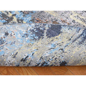 10'1"x10'1" Stone Gray, Silk with Textured Wool, Abstract Design, Hand Knotted, Round Oriental Rug FWR526434