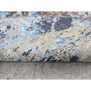 10'1"x10'1" Stone Gray, Silk with Textured Wool, Abstract Design, Hand Knotted, Round Oriental Rug FWR526434