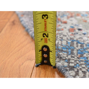 10'1"x10'1" Stone Gray, Silk with Textured Wool, Abstract Design, Hand Knotted, Round Oriental Rug FWR526434