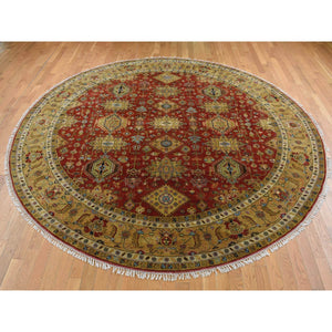 10'x10' Maroon Red, Hand Knotted, Karajeh Design, Pure Wool, Round Oriental Rug FWR526440