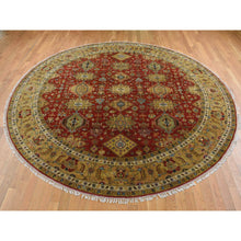 Load image into Gallery viewer, 10&#39;x10&#39; Maroon Red, Hand Knotted, Karajeh Design, Pure Wool, Round Oriental Rug FWR526440