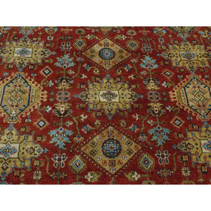 10'x10' Maroon Red, Hand Knotted, Karajeh Design, Pure Wool, Round Oriental Rug FWR526440
