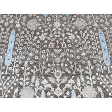 Load image into Gallery viewer, 10&#39;x10&#39; Bistre Brown, Cypress Tree Design, Silk with Textured Wool, Hand Knotted, Round Oriental Rug FWR526446