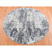 Load image into Gallery viewer, 8&#39;1&quot;x8&#39;1&quot; Smokey Gray, Abstract Design, Wool And Pure Silk, Hand Knotted, Round Oriental Rug FWR526458
