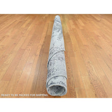 Load image into Gallery viewer, 8&#39;1&quot;x8&#39;1&quot; Smokey Gray, Abstract Design, Wool And Pure Silk, Hand Knotted, Round Oriental Rug FWR526458