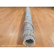 Load image into Gallery viewer, 10&#39;x10&#39; Echo Gray, Heriz Design, Wool And Silk, Hi-lo Pile, Hand Knotted, Round Oriental Rug FWR526482