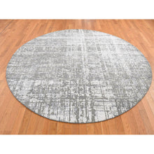 Load image into Gallery viewer, 10&#39;3&quot;x10&#39;3&quot; Carbon Gray, Wool And Silk, Abstract Design, Hand Knotted, Round Oriental Rug FWR526494