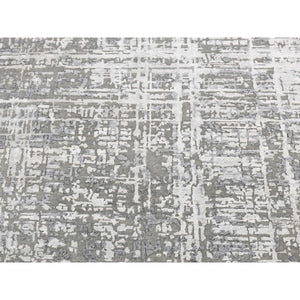 10'3"x10'3" Carbon Gray, Wool and Silk, Abstract Design, Hand Knotted, Round Oriental Rug FWR526494