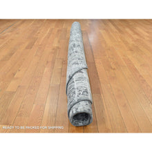 Load image into Gallery viewer, 10&#39;3&quot;x10&#39;3&quot; Carbon Gray, Wool And Silk, Abstract Design, Hand Knotted, Round Oriental Rug FWR526494