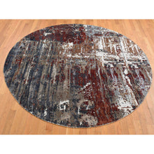 Load image into Gallery viewer, 8&#39;x8&#39; Charcoal Gray, Abstract Design, Hi-low Pile, Wool And Silk, Hand Knotted, Round Oriental Rug FWR526506