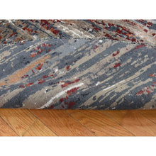 Load image into Gallery viewer, 8&#39;x8&#39; Charcoal Gray, Abstract Design, Hi-low Pile, Wool And Silk, Hand Knotted, Round Oriental Rug FWR526506