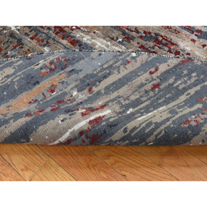 8'x8' Charcoal Gray, Abstract Design, Hi-low Pile, Wool And Silk, Hand Knotted, Round Oriental Rug FWR526506