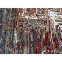 Load image into Gallery viewer, 8&#39;x8&#39; Charcoal Gray, Abstract Design, Hi-low Pile, Wool And Silk, Hand Knotted, Round Oriental Rug FWR526506