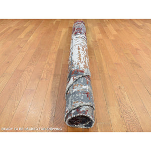 8'x8' Charcoal Gray, Abstract Design, Hi-low Pile, Wool And Silk, Hand Knotted, Round Oriental Rug FWR526506