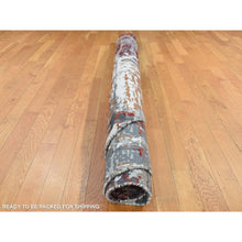 Load image into Gallery viewer, 8&#39;x8&#39; Charcoal Gray, Abstract Design, Hi-low Pile, Wool And Silk, Hand Knotted, Round Oriental Rug FWR526506