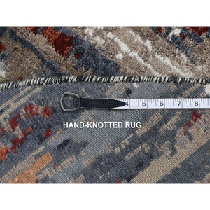 8'x8' Charcoal Gray, Abstract Design, Hi-low Pile, Wool And Silk, Hand Knotted, Round Oriental Rug FWR526506