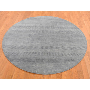 10'x10' Medium Gray, Wool and Silk, Grass Design, Hand Knotted, Round Oriental Rug FWR526524