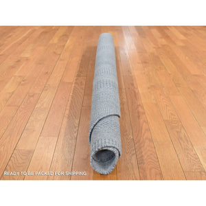10'x10' Medium Gray, Wool and Silk, Grass Design, Hand Knotted, Round Oriental Rug FWR526524