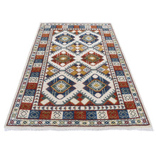 Load image into Gallery viewer, 4&#39;10&quot;x7&#39; Ivory, Pure Wool, Repetitive Design, Afghan Ersari, Hand Knotted, Oriental Rug FWR526584